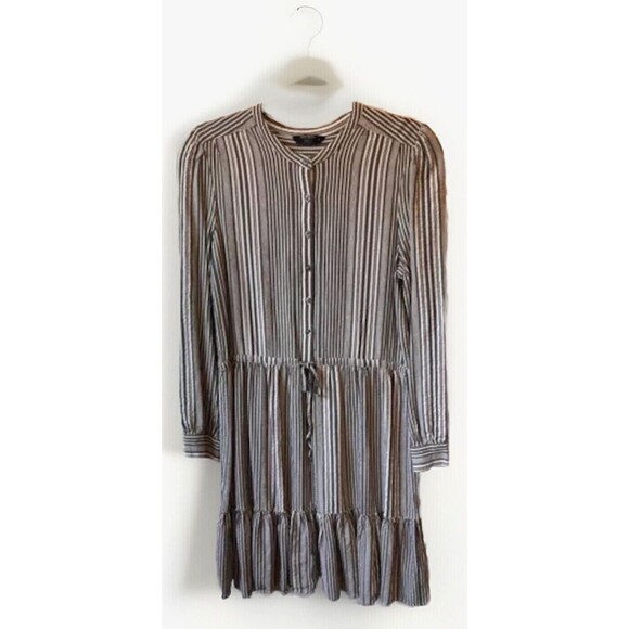 Lucky Brand Dress M Long Sleeve Riley V-Neck Tie Waist Striped - Picture 1 of 14